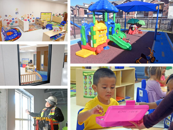  This is a collage of photos from new campuses and facilities